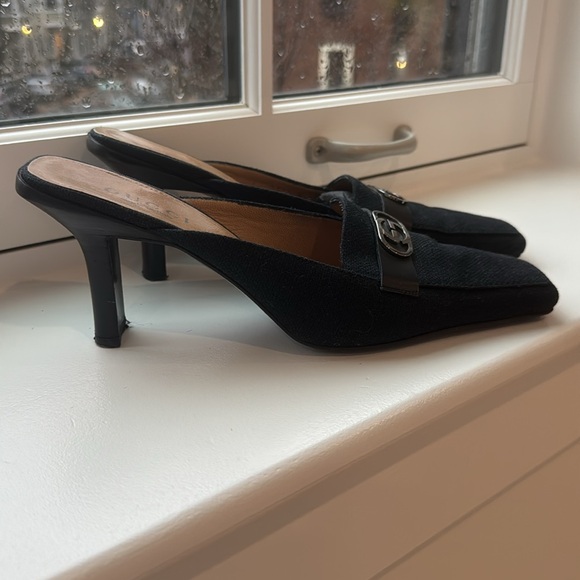 Gucci Black Heeled Mules with silver Interlocking GG Logo - Size 8B - Picture 3 of 6